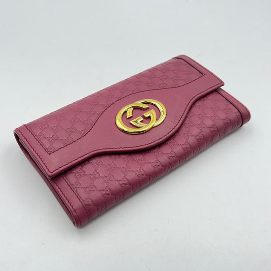 Interlocking GG Striped long wallet in leather rose pink