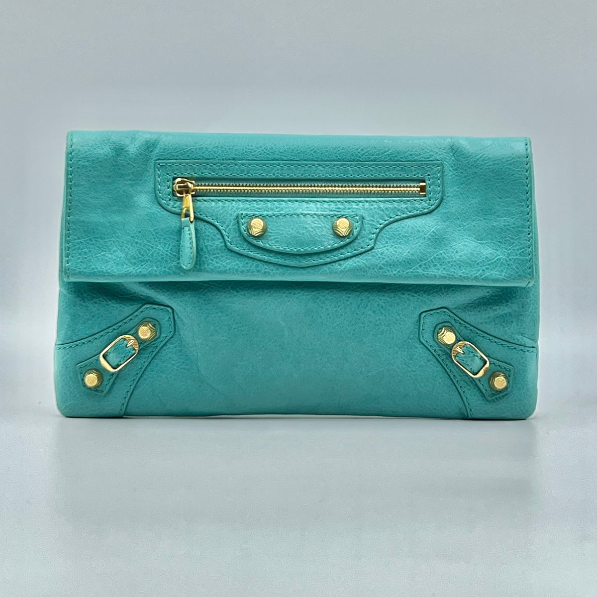 Balenciaga Torquise Leather RH Envelope Clutch