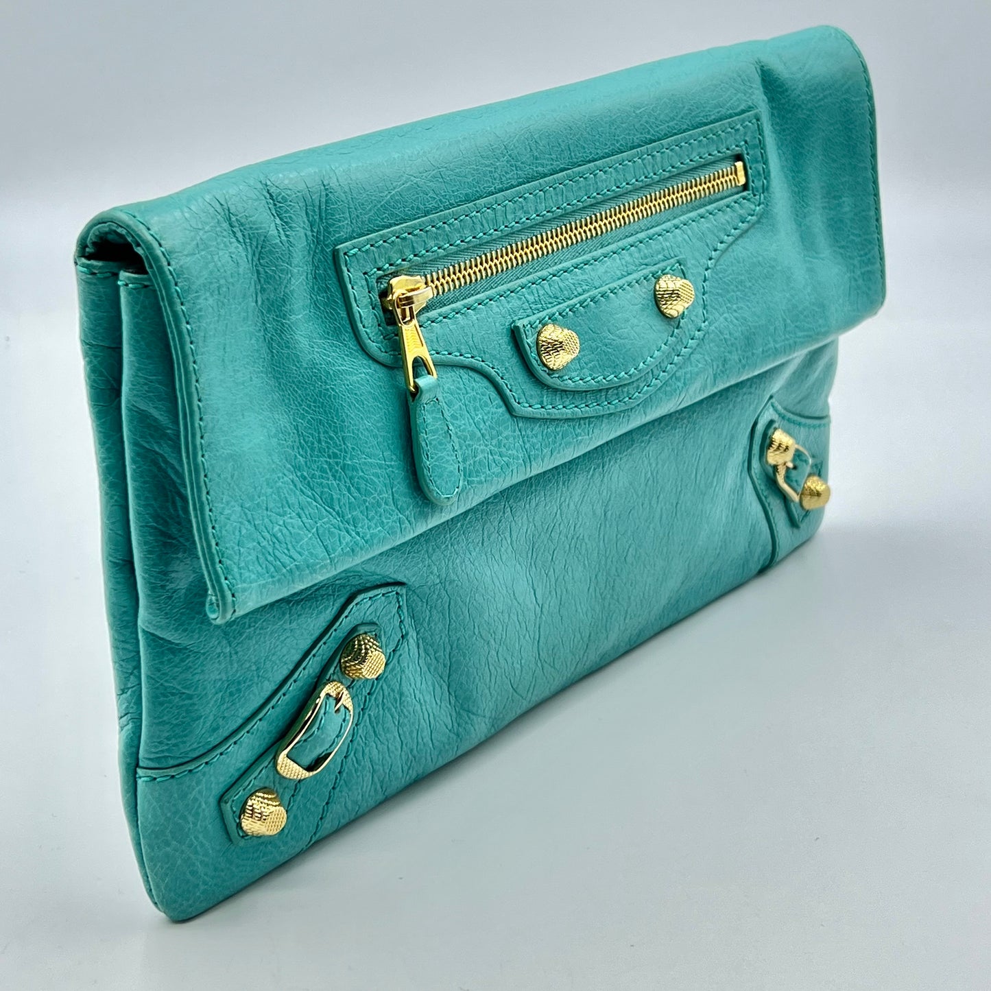 Torquise Leather RH Envelope Clutch