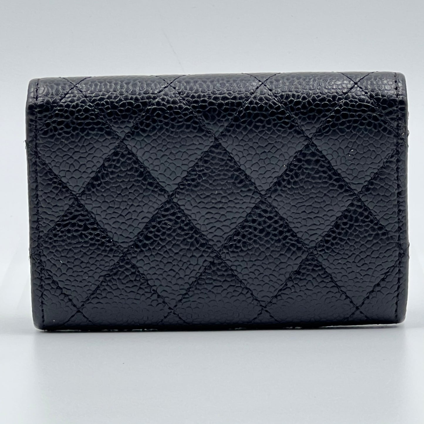 Caviar Quilted Flap Card Holder Wallet Black