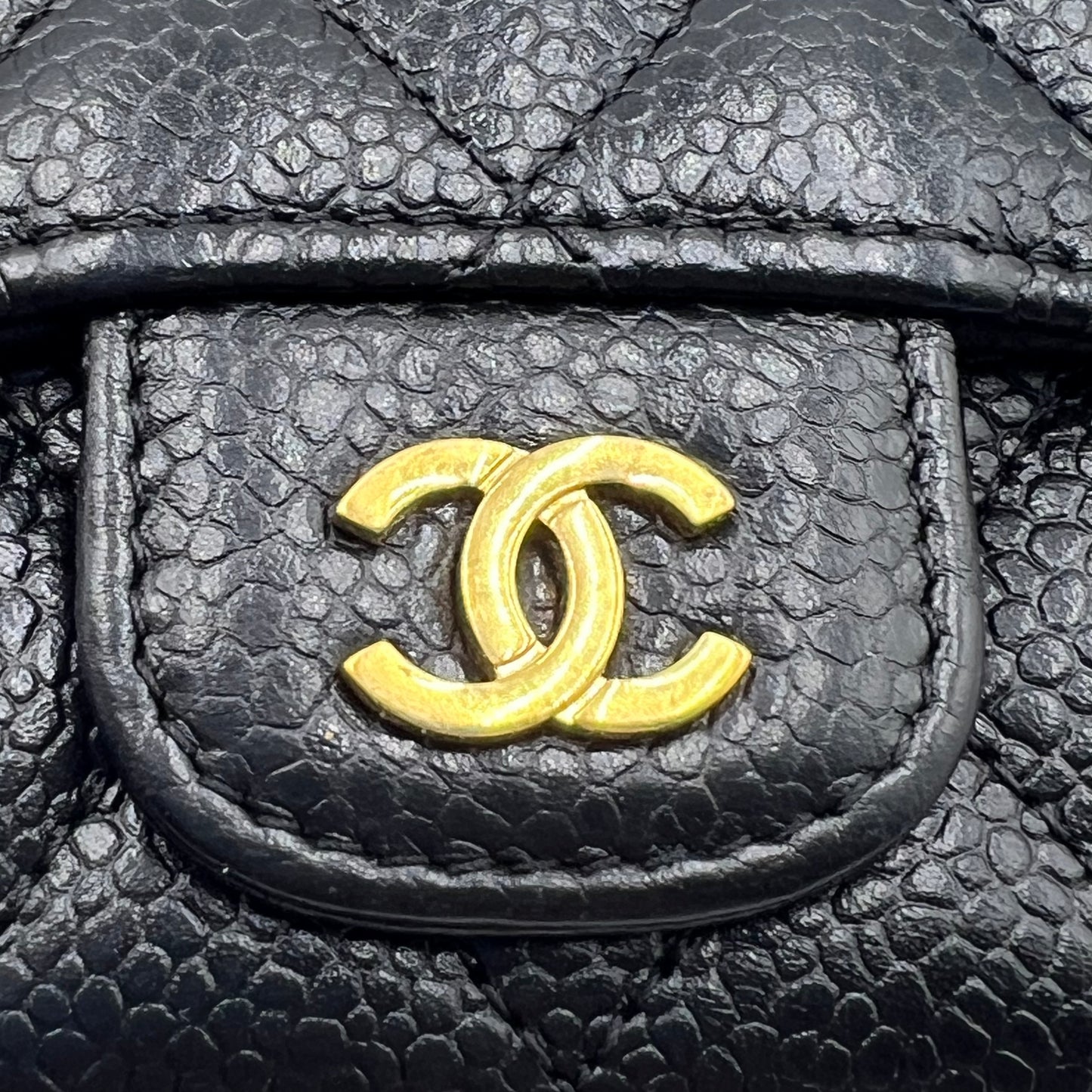 Caviar Quilted Flap Card Holder Wallet Black