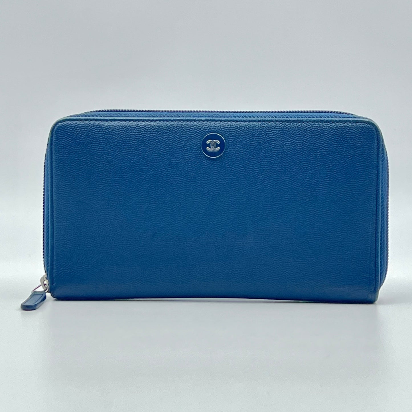 Pebbled Leather Blue Long Zippy Wallet