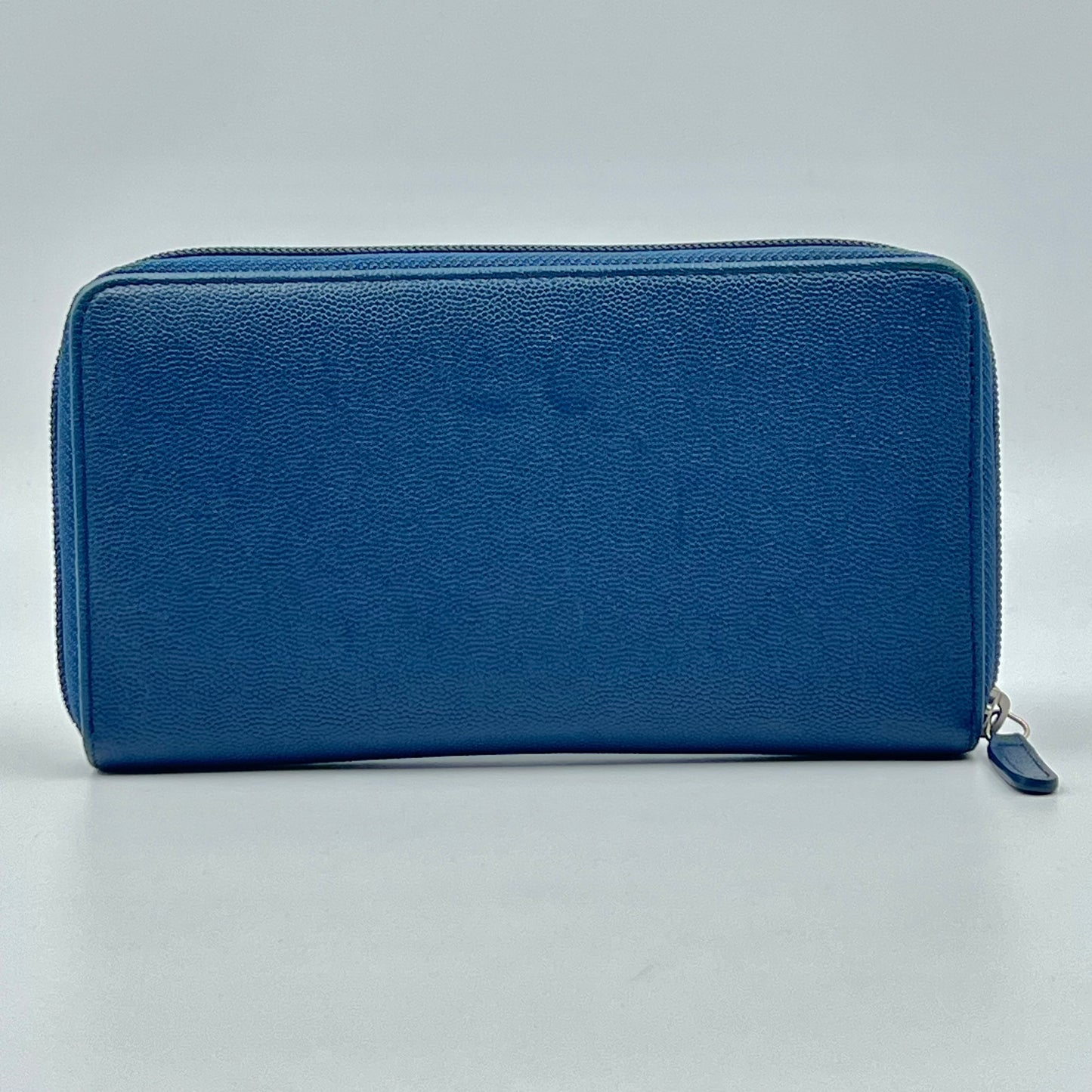 Pebbled Leather Blue Long Zippy Wallet