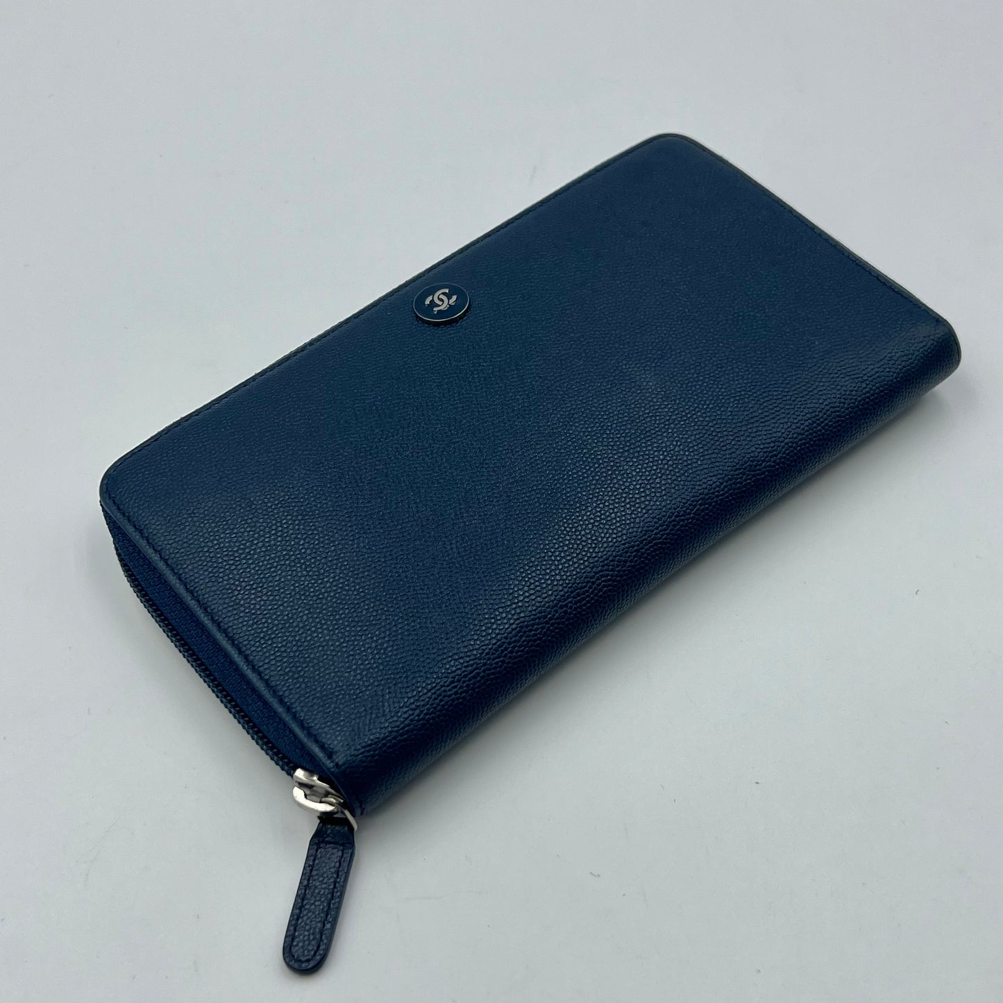 Pebbled Leather Blue Long Zippy Wallet