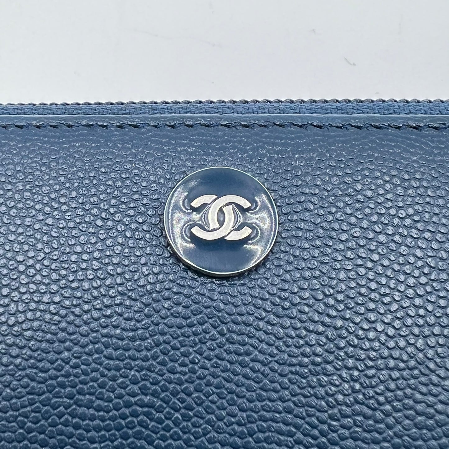 Pebbled Leather Blue Long Zippy Wallet