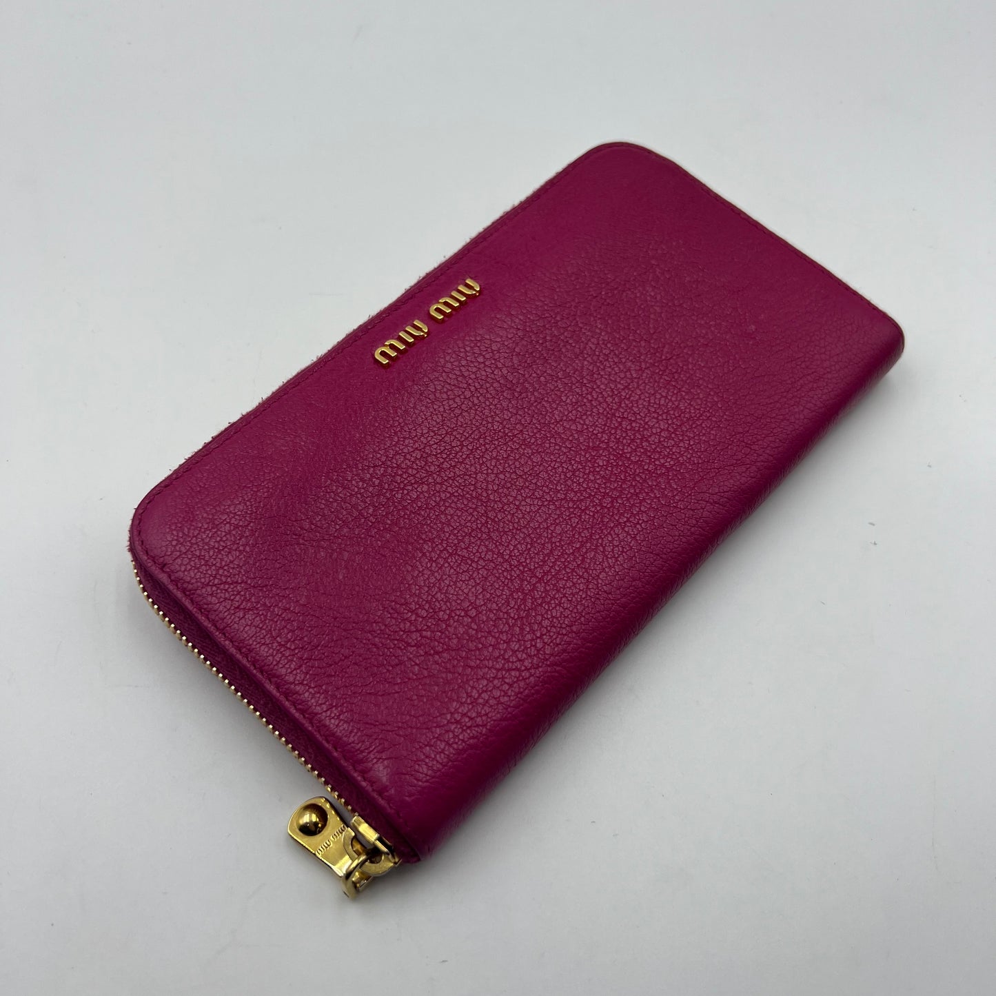 Hot Pink Leather Zip Around Long Wallet