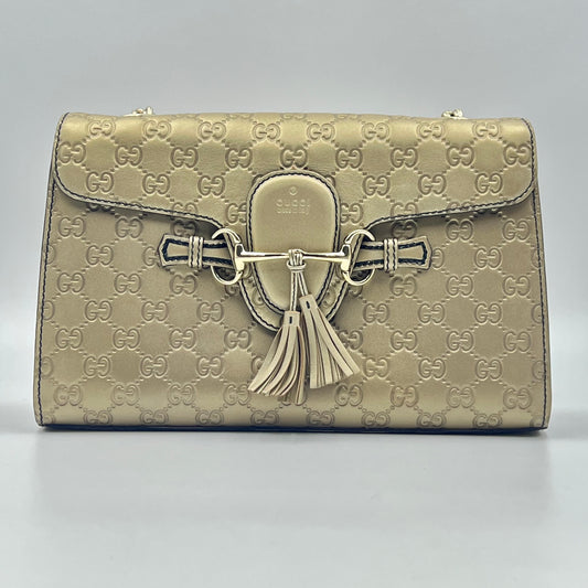 Metallic Beige Guccissima Leather Medium Emily Shoulder Bag