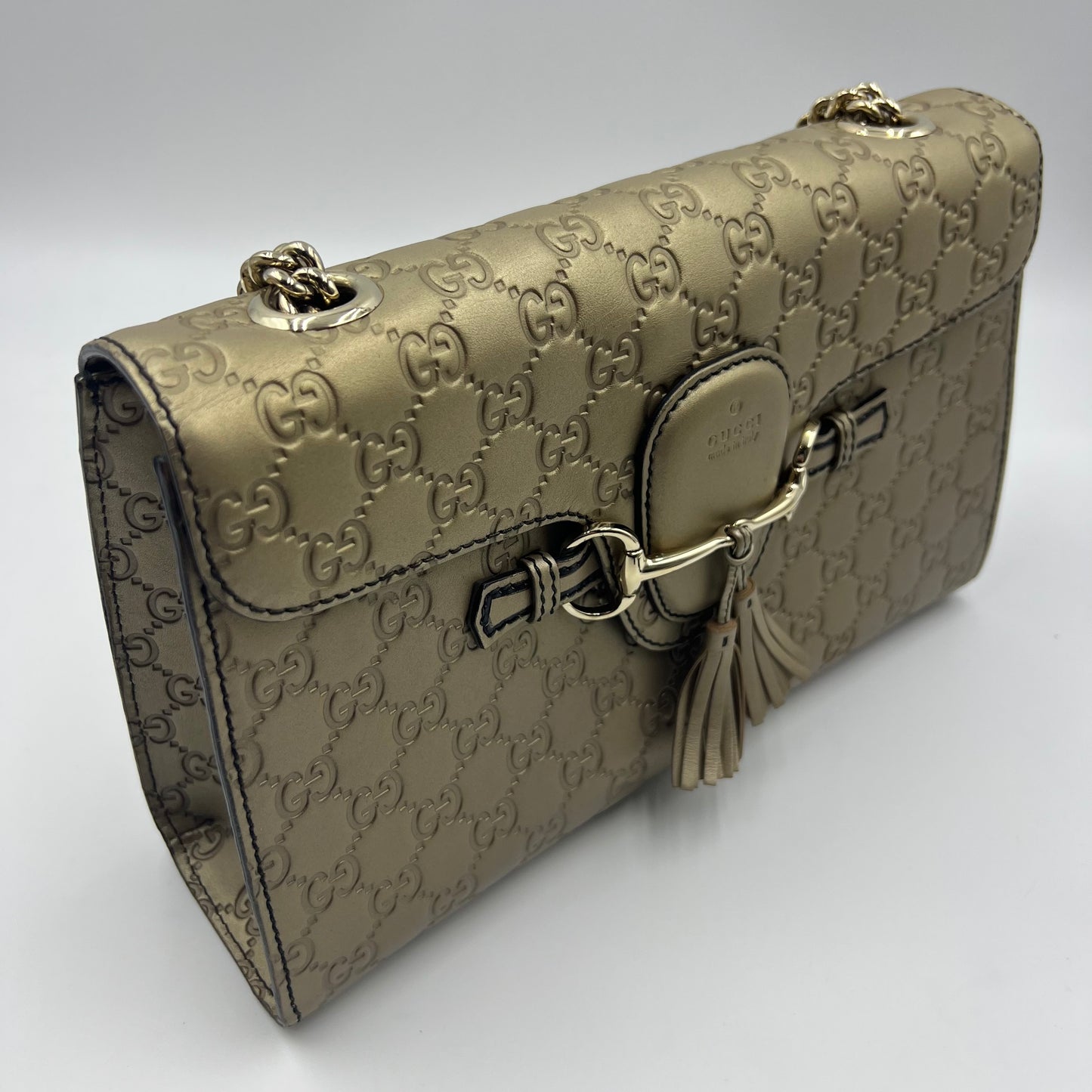 Metallic Beige Guccissima Leather Medium Emily Shoulder Bag