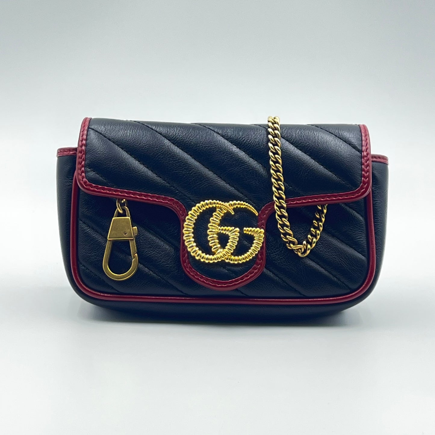 Gucci Black/Red Leather Super Mini GG Marmont