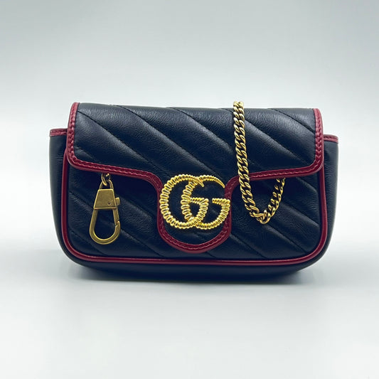 Gucci Black/Red Leather Super Mini GG Marmont