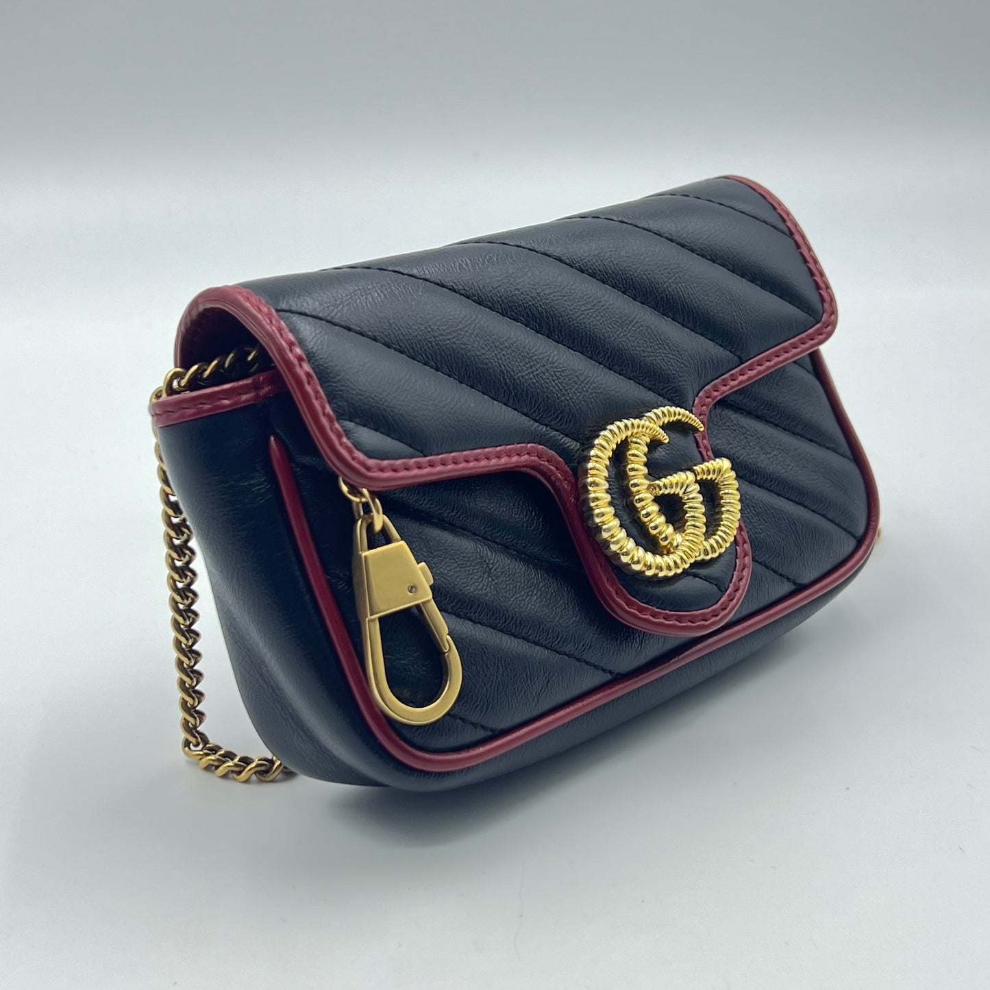 Gucci Black/Red Leather Super Mini GG Marmont