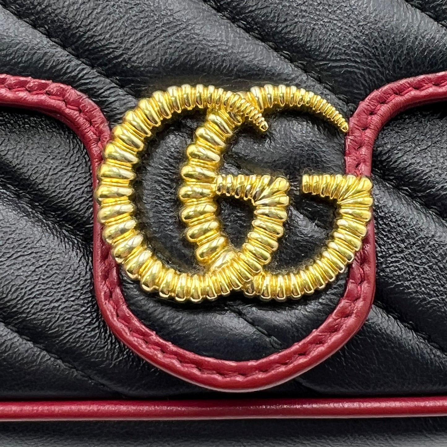 Gucci Black/Red Leather Super Mini GG Marmont