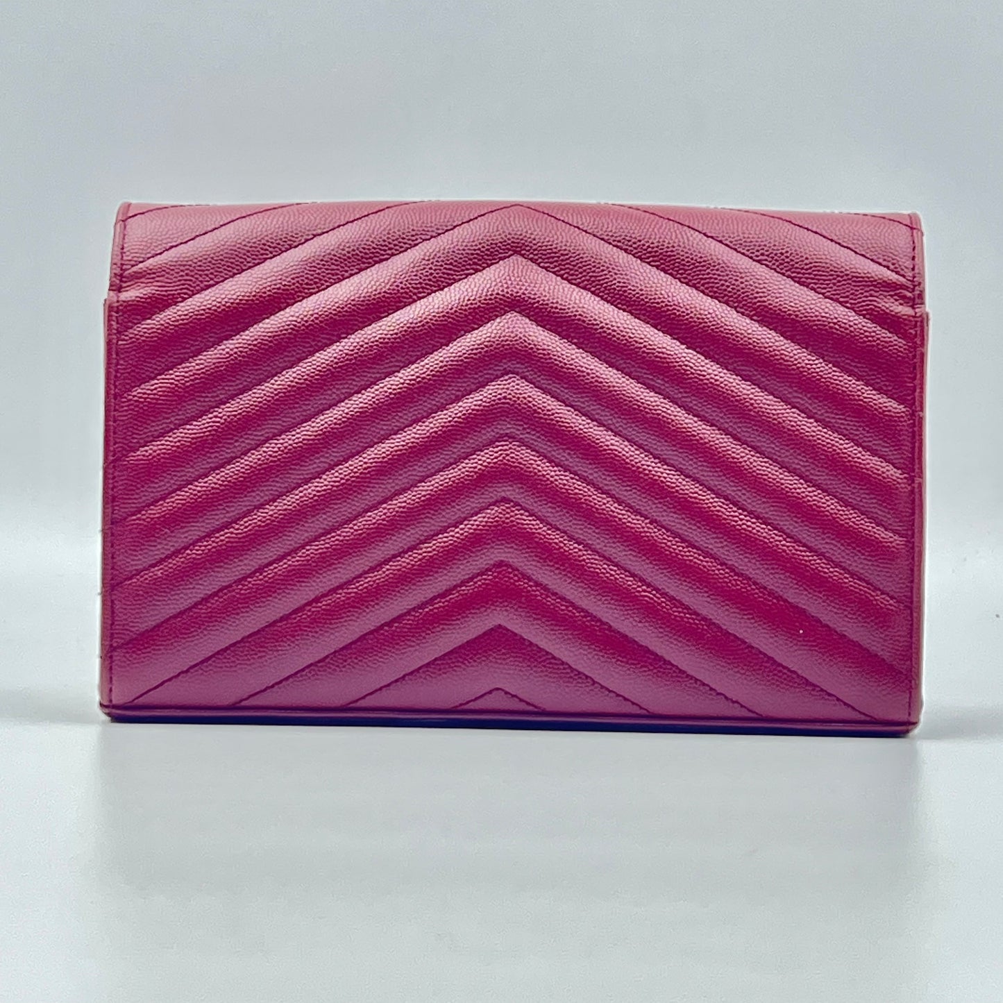 Maroon Chevron Quilted Grained Leather Envelope Wallet on Chain Bag