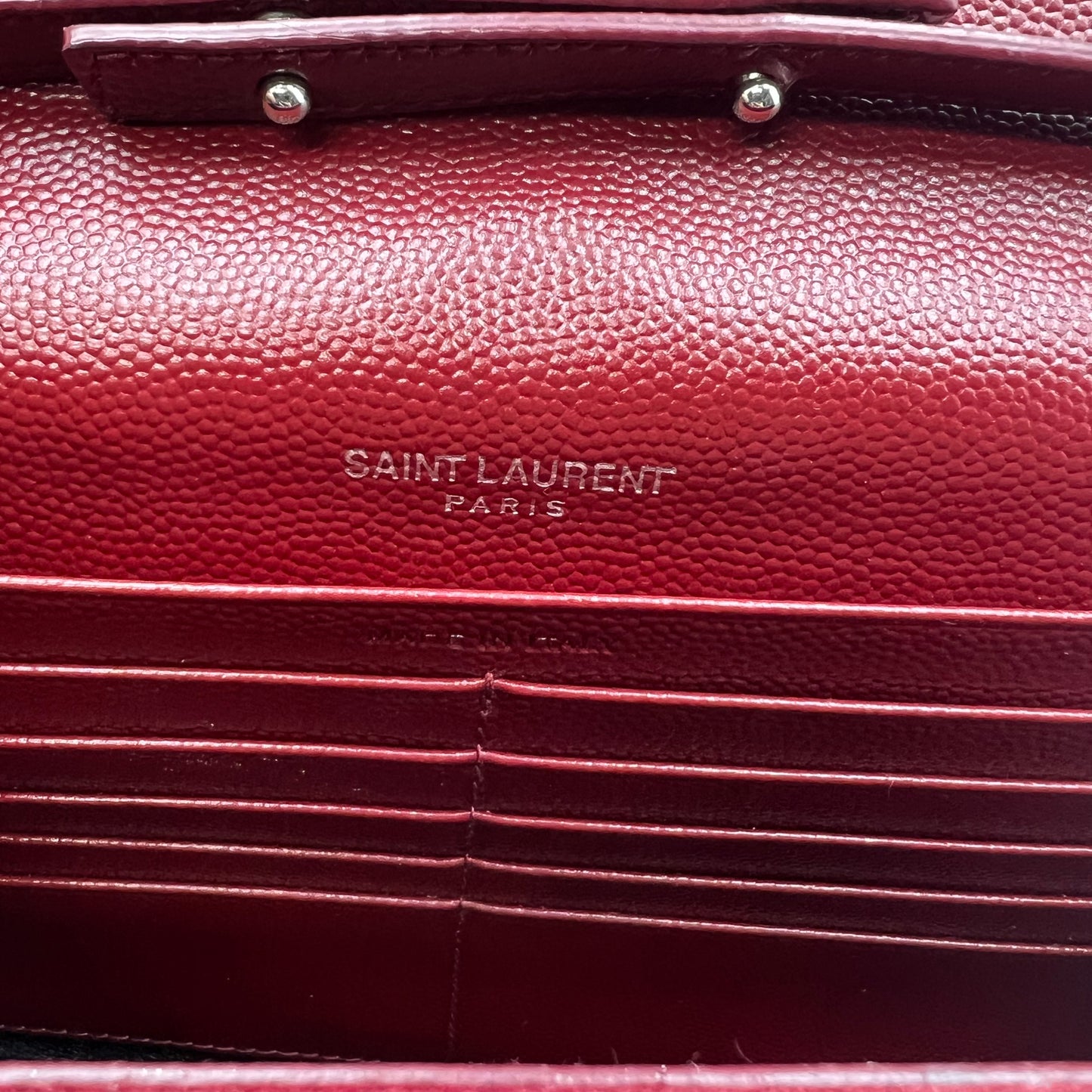 Maroon Chevron Quilted Grained Leather Envelope Wallet on Chain Bag