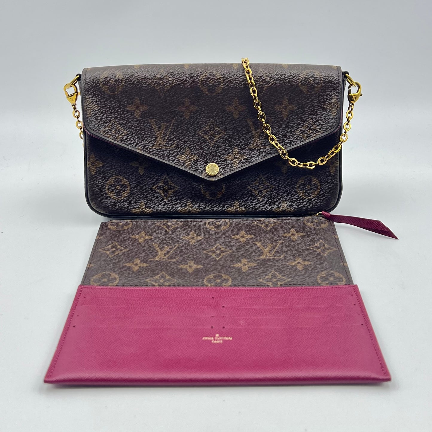 Monogram Pochette Felicie Chain Wallet Fuchsia