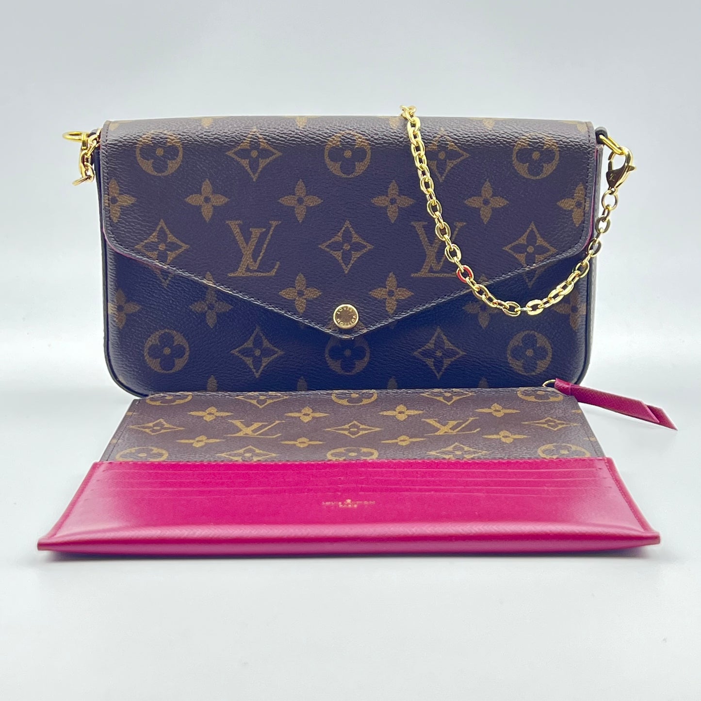 Monogram Pochette Felicie Chain Wallet Fuchsia Microchipped