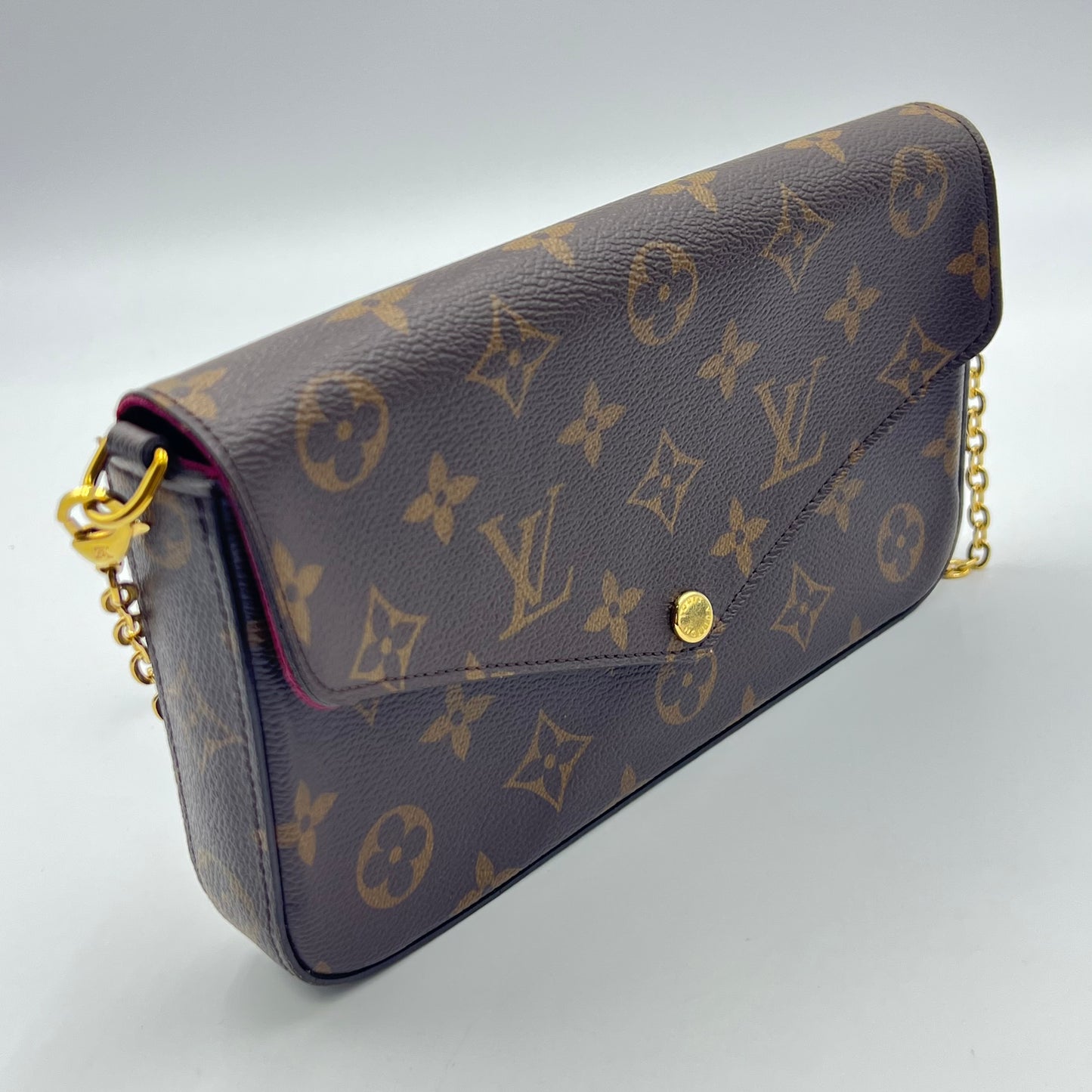 Monogram Pochette Felicie Chain Wallet Fuchsia Microchipped