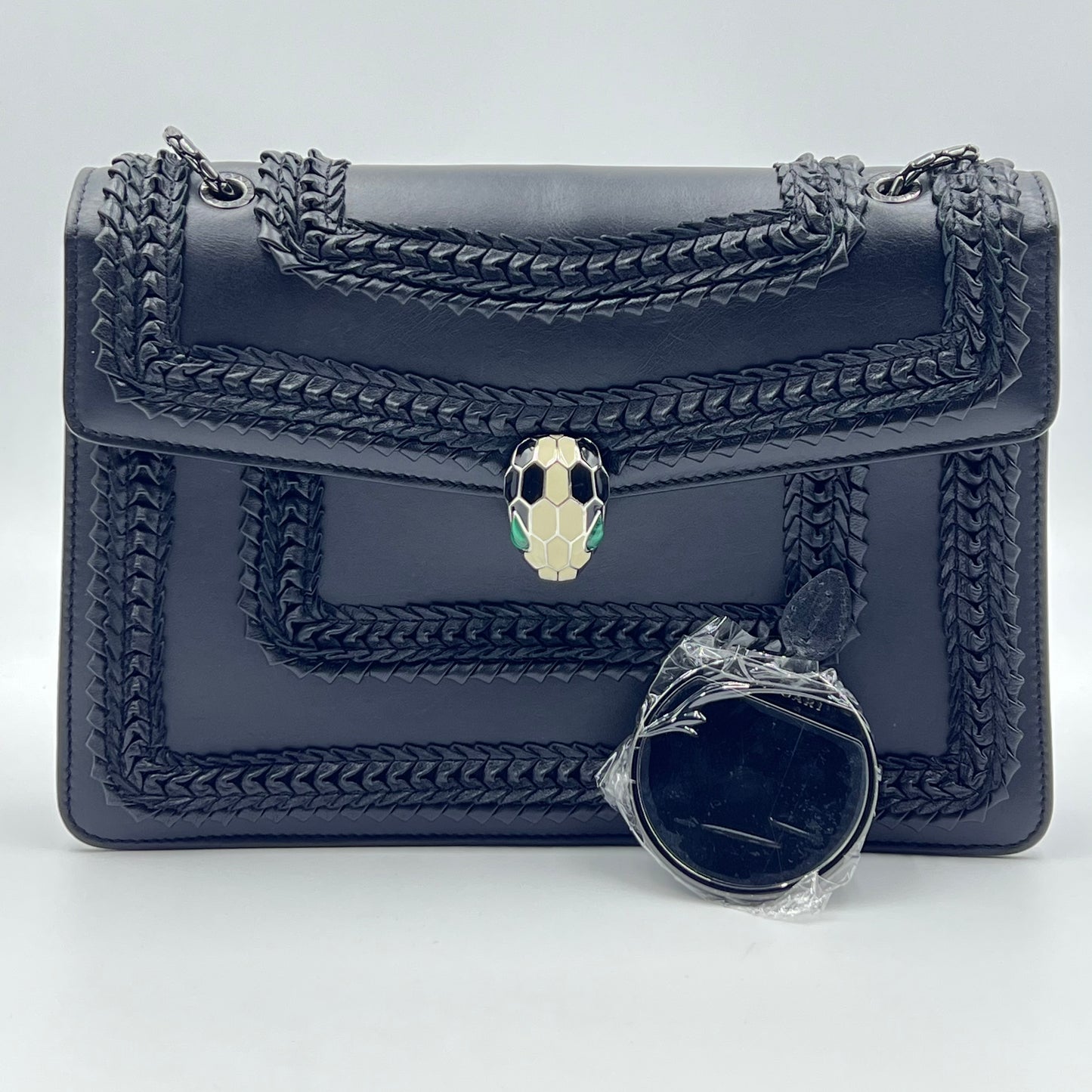 Calfskin Plisse Serpenti Forever Crossbody Bag Black