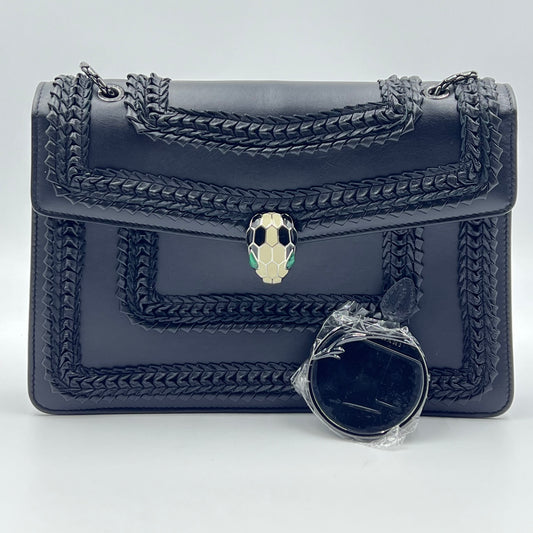 Calfskin Plisse Serpenti Forever Crossbody Bag Black
