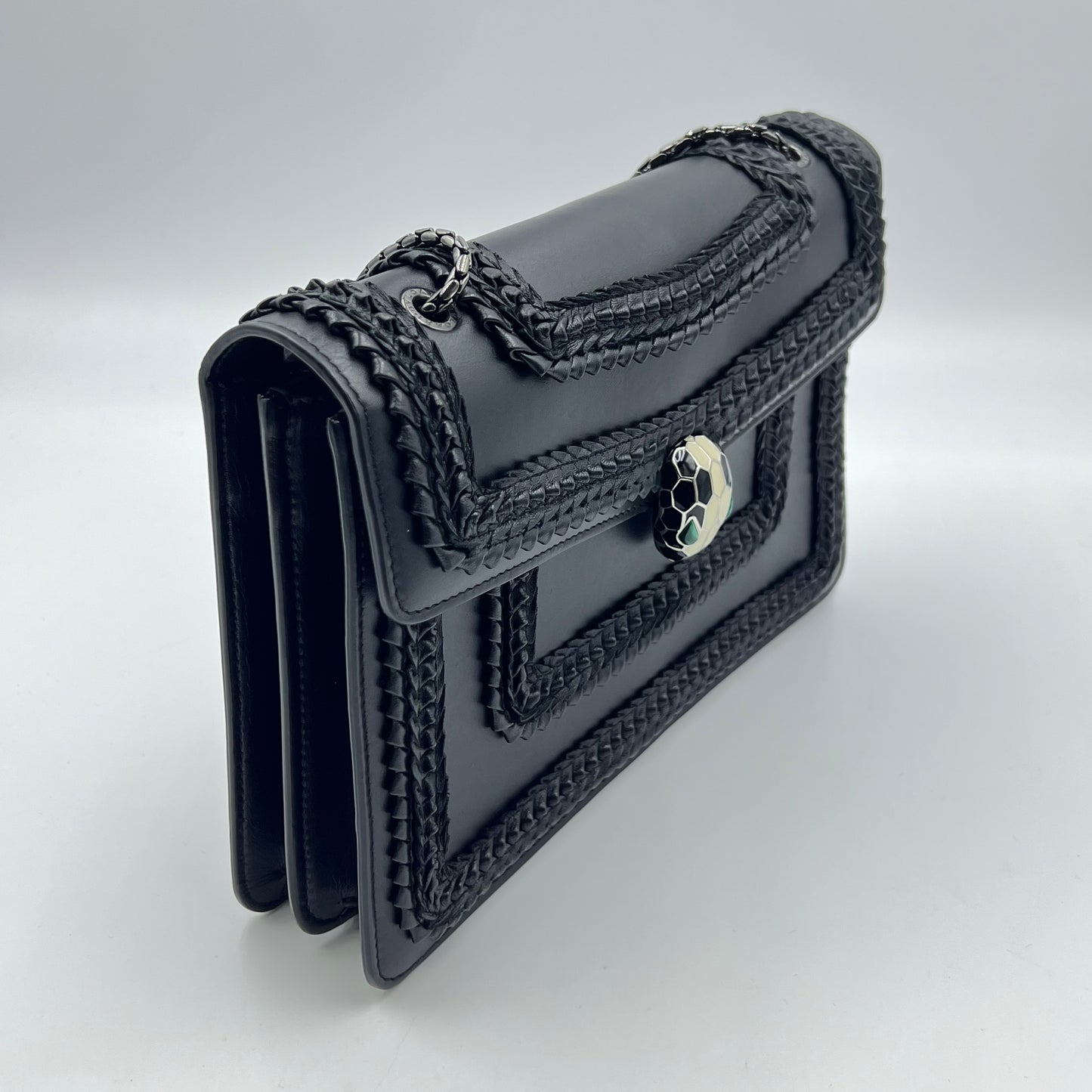Calfskin Plisse Serpenti Forever Crossbody Bag Black