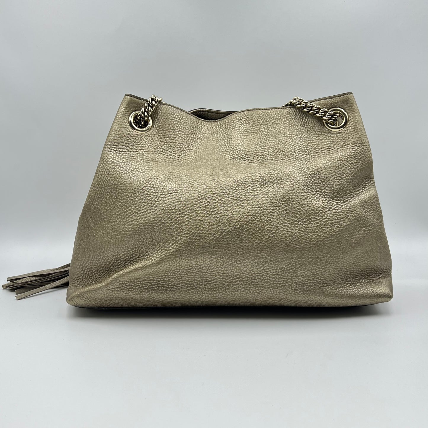 Gold Metallic Pebbled Calfskin Leather Soho Chain Tote