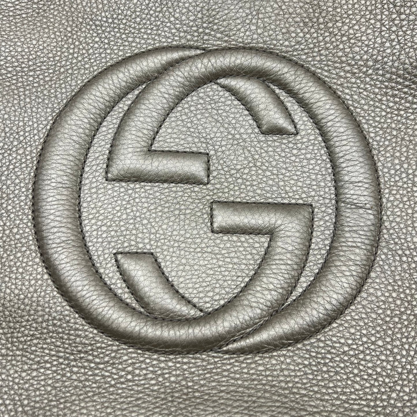 Gold Metallic Pebbled Calfskin Leather Soho Chain Tote