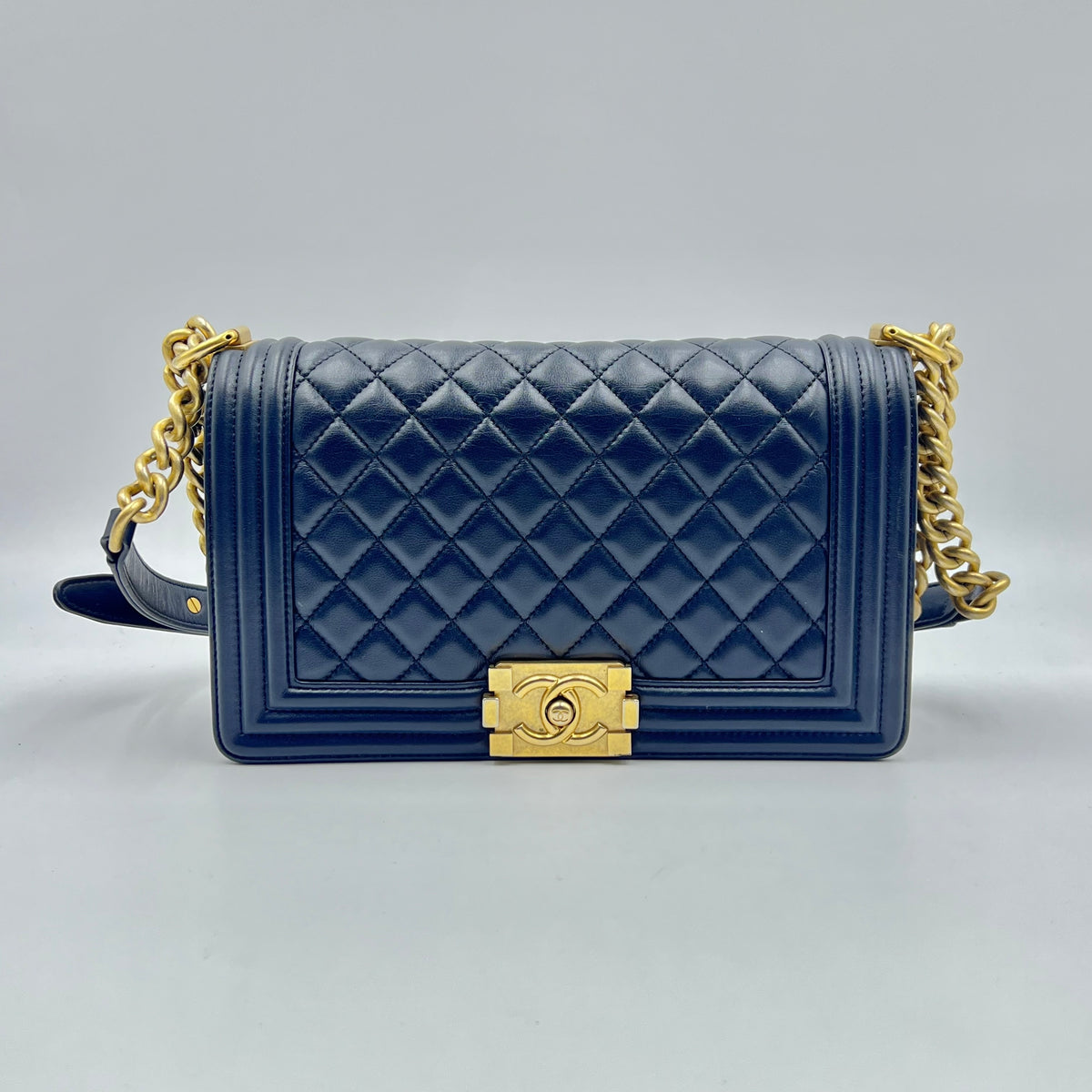 Lambskin Quilted Old Medium Boy Flap Dark Navy Lambskin Quilted Old Medium Boy Flap Dark Navy, view 1 of 8