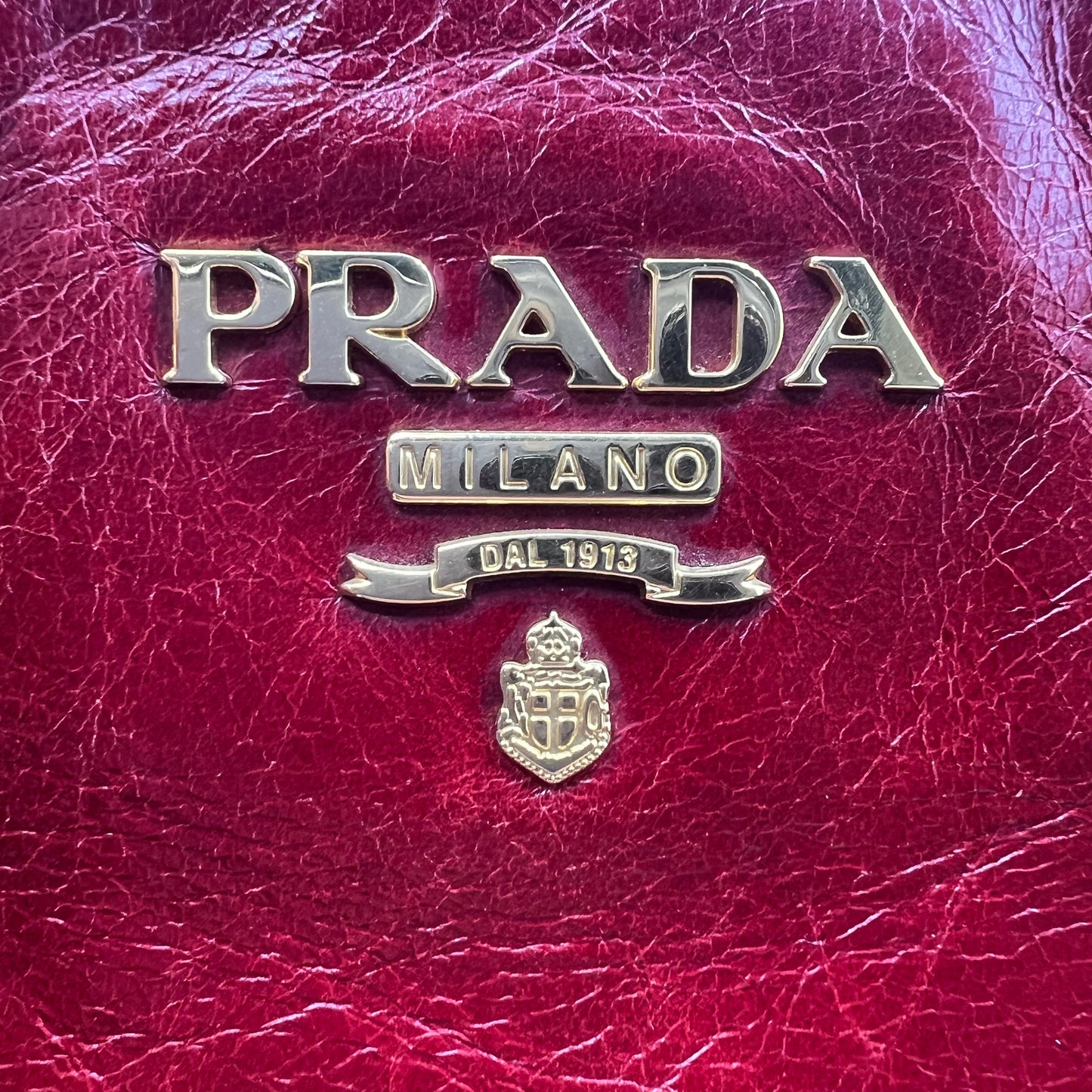 Prada Red Vitello Shine Leather Logo Shopper Tote