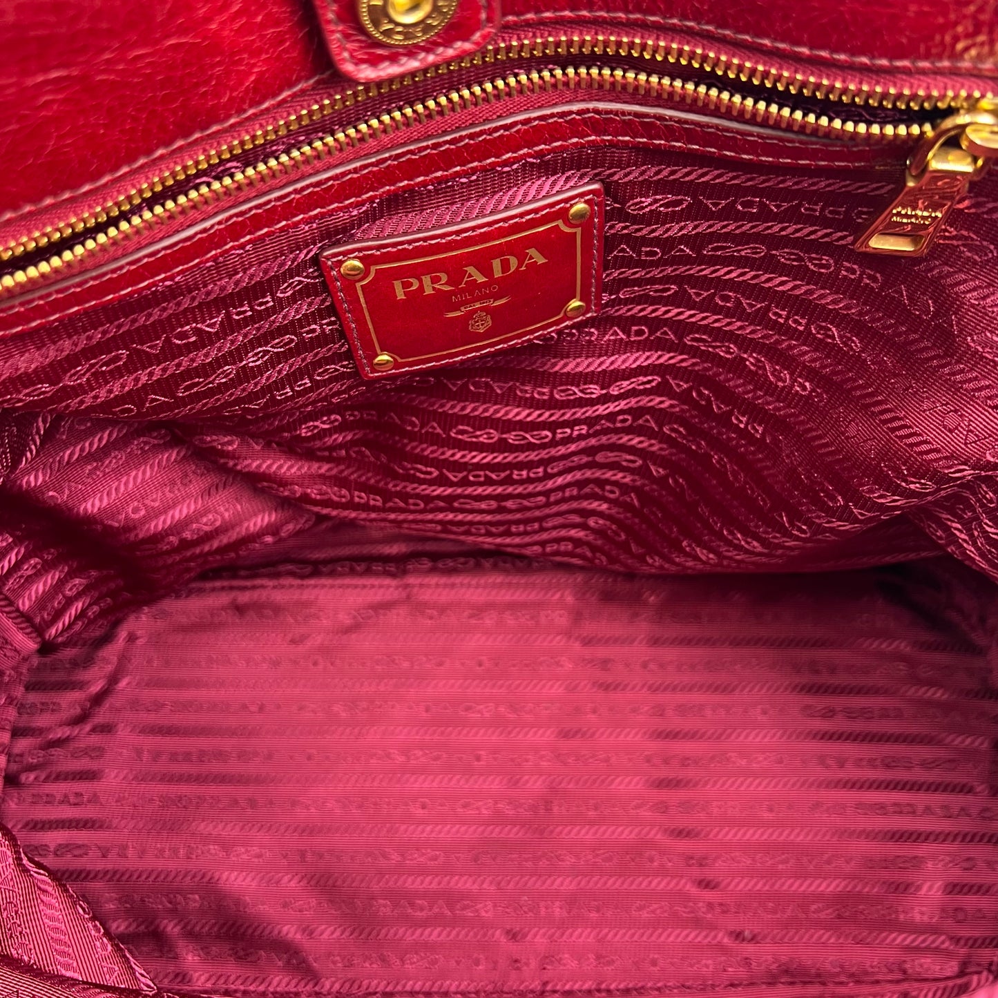 Prada Red Vitello Shine Leather Logo Shopper Tote