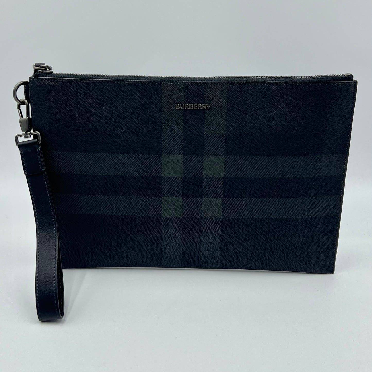 edin checked leather clutch