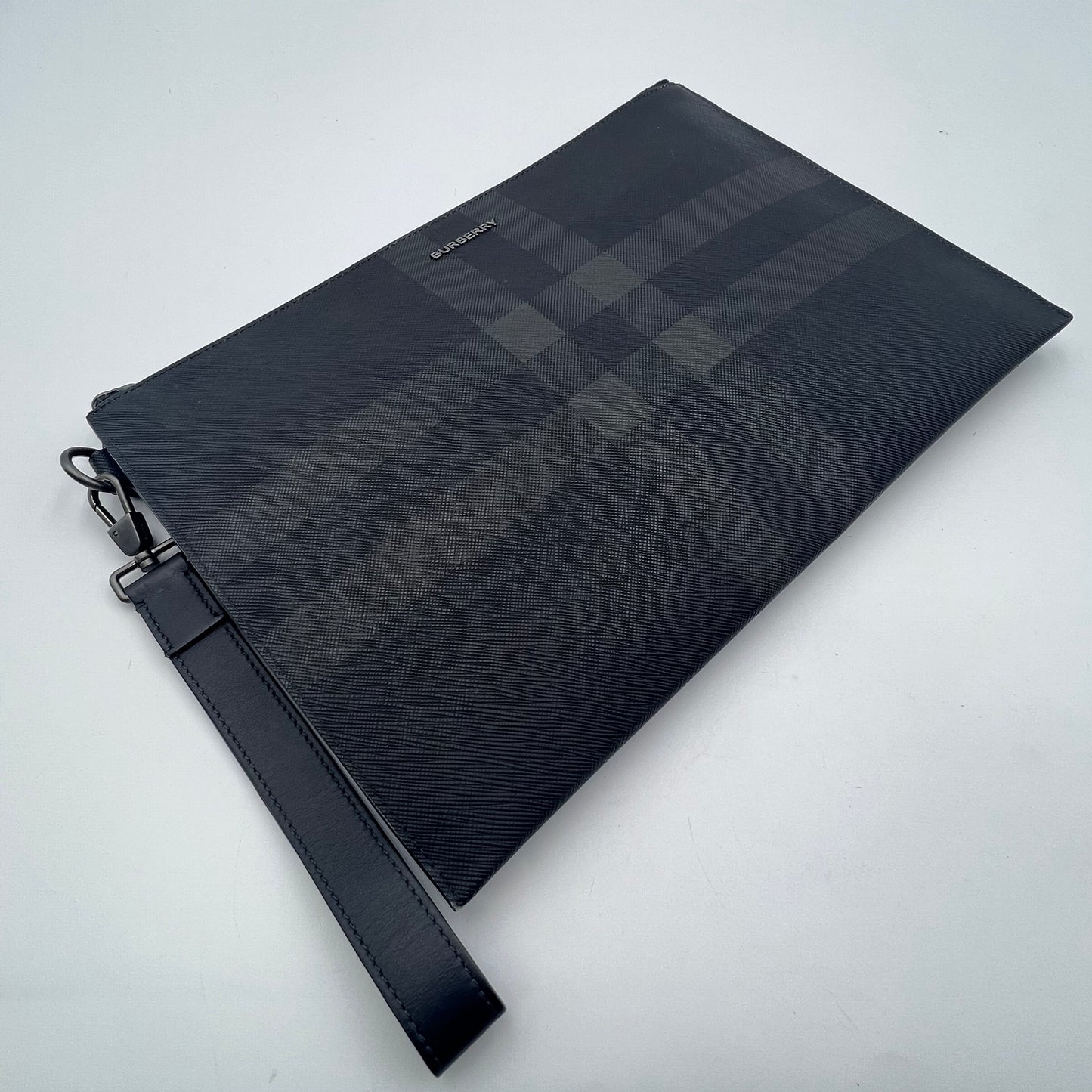 edin checked leather clutch