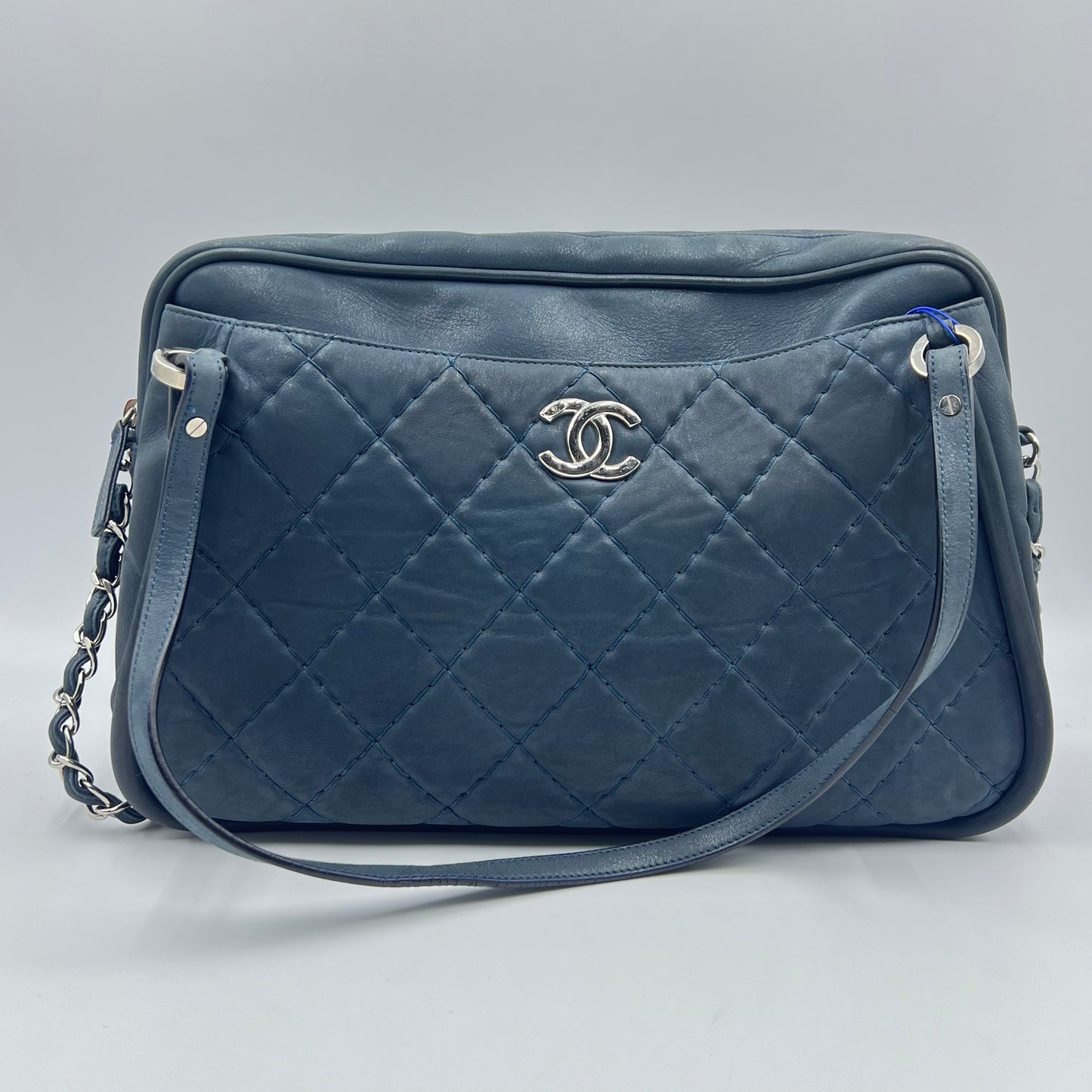 Navy Quilted Leather Iridescent Relax CC Shoulder Bag