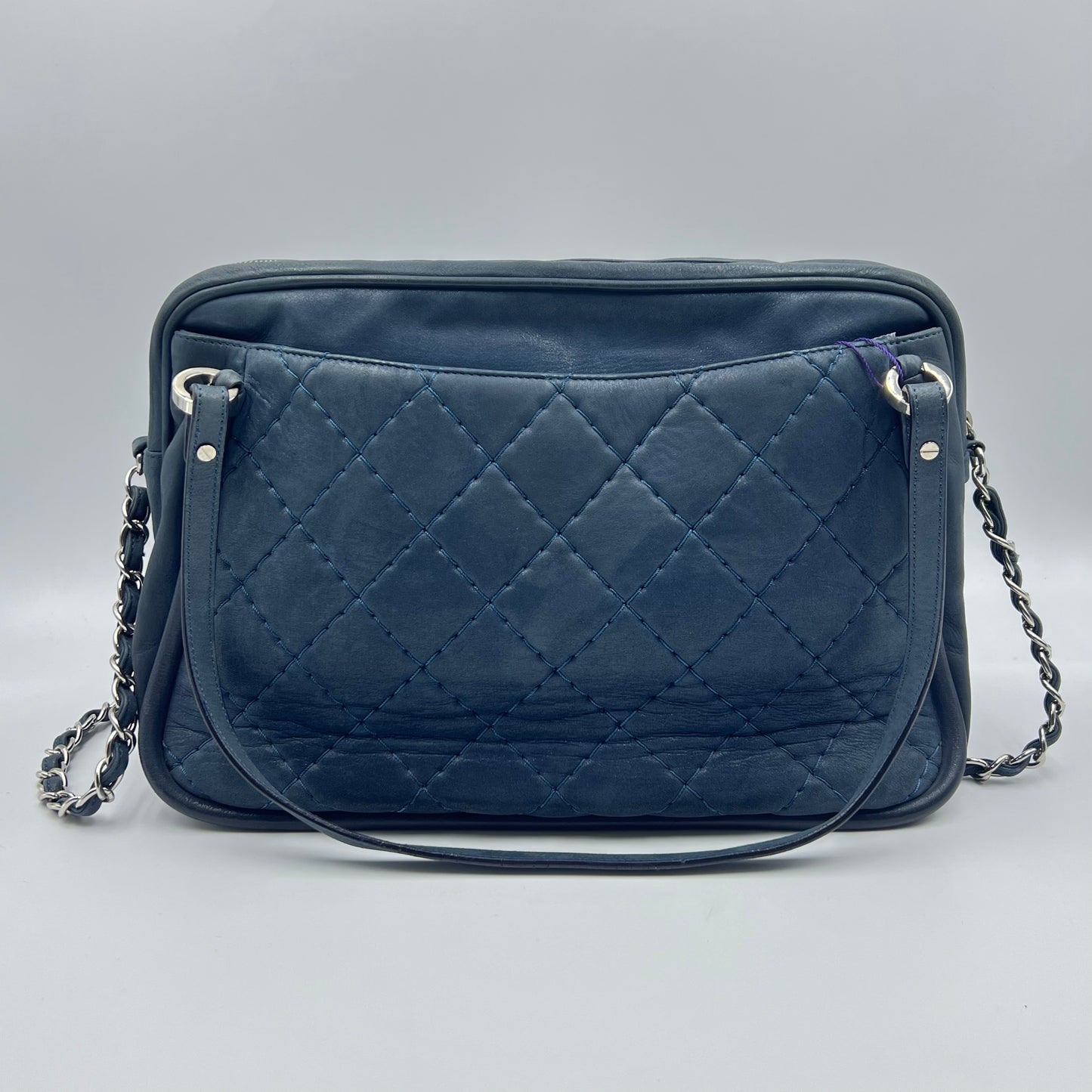 Navy Quilted Leather Iridescent Relax CC Shoulder Bag