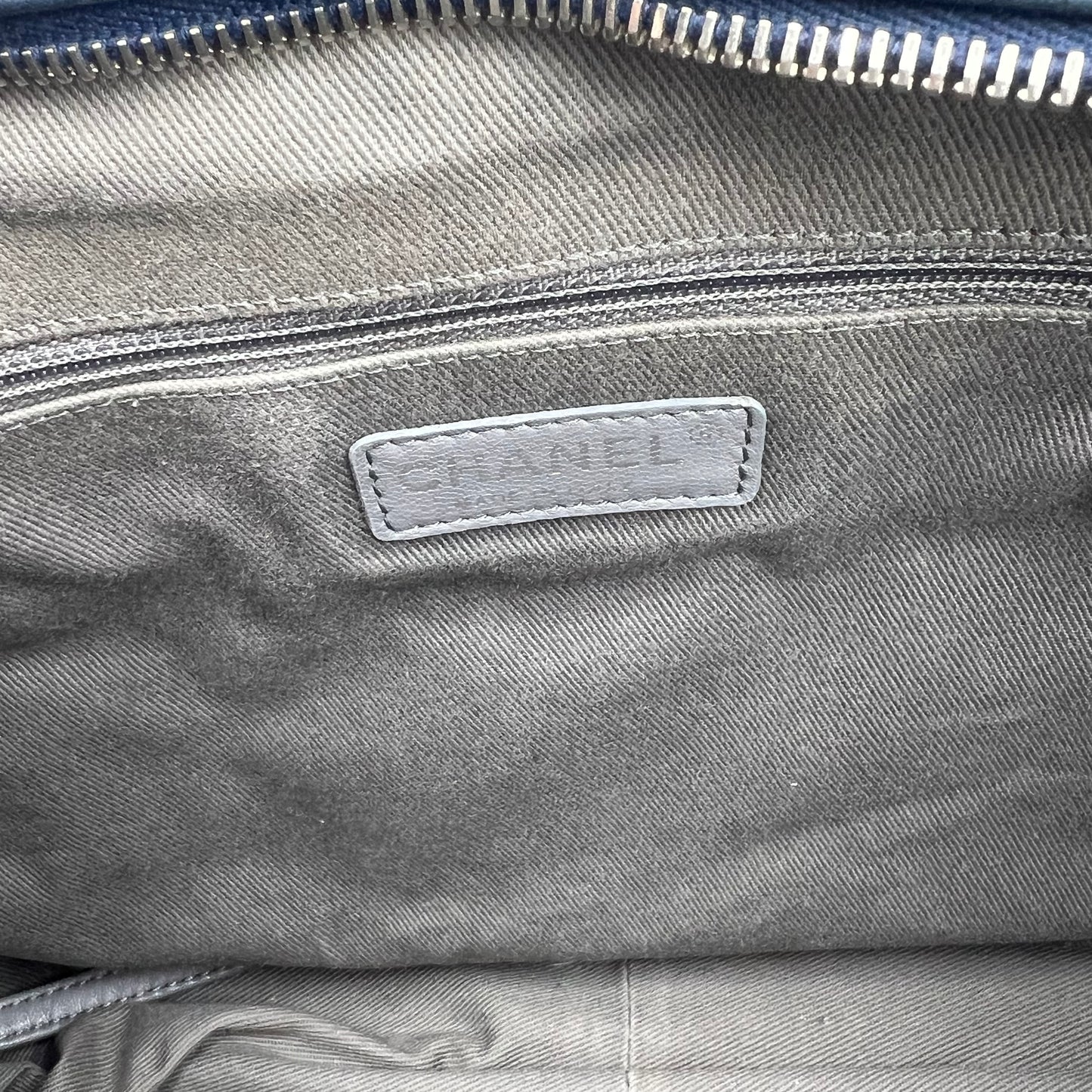 Navy Quilted Leather Iridescent Relax CC Shoulder Bag