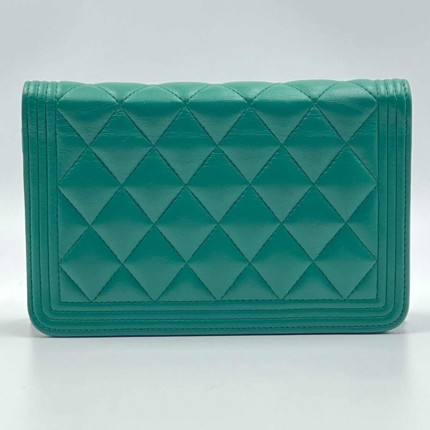 Lambskin Boy Wallet On Chain Forest Green