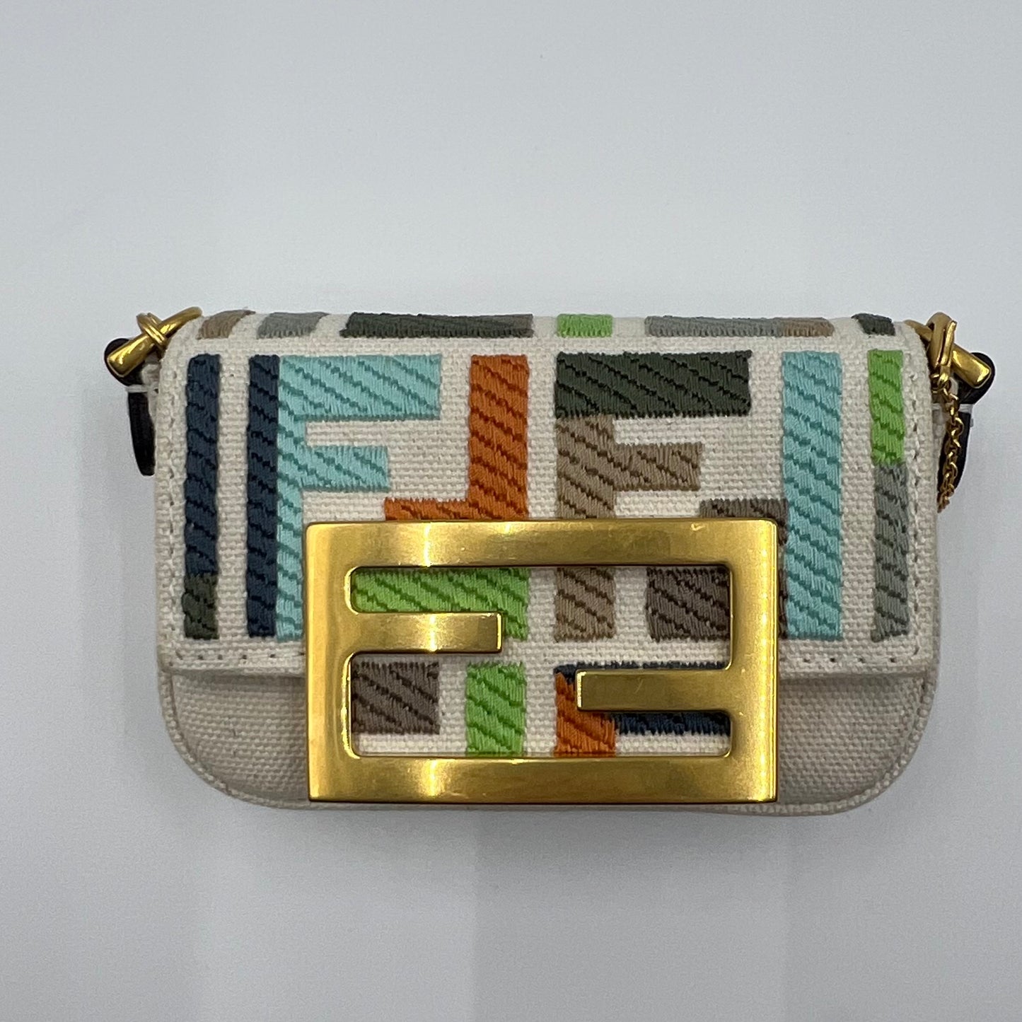 Chain Baguette Charm Bag Zucca Embroidered Canvas Nano