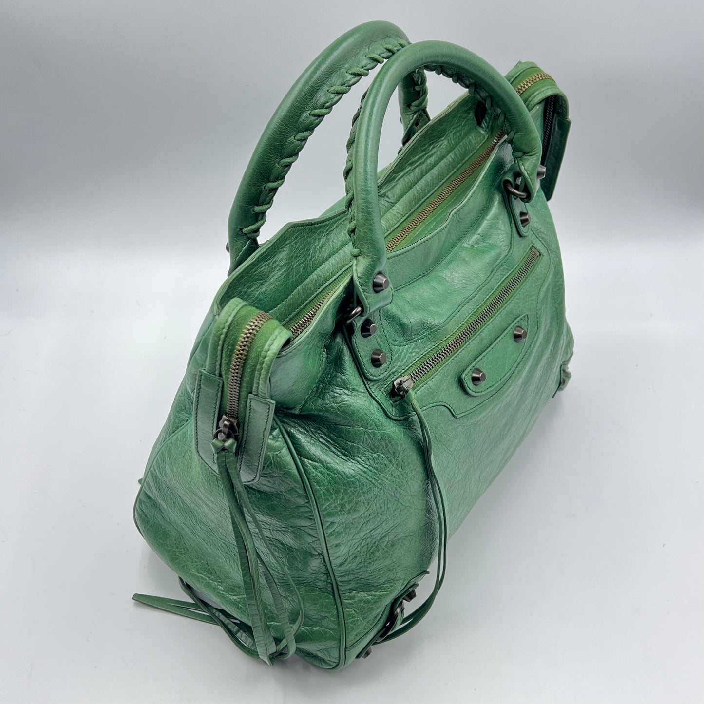 Green Motocross Giant 12 Velo Leather Satchel