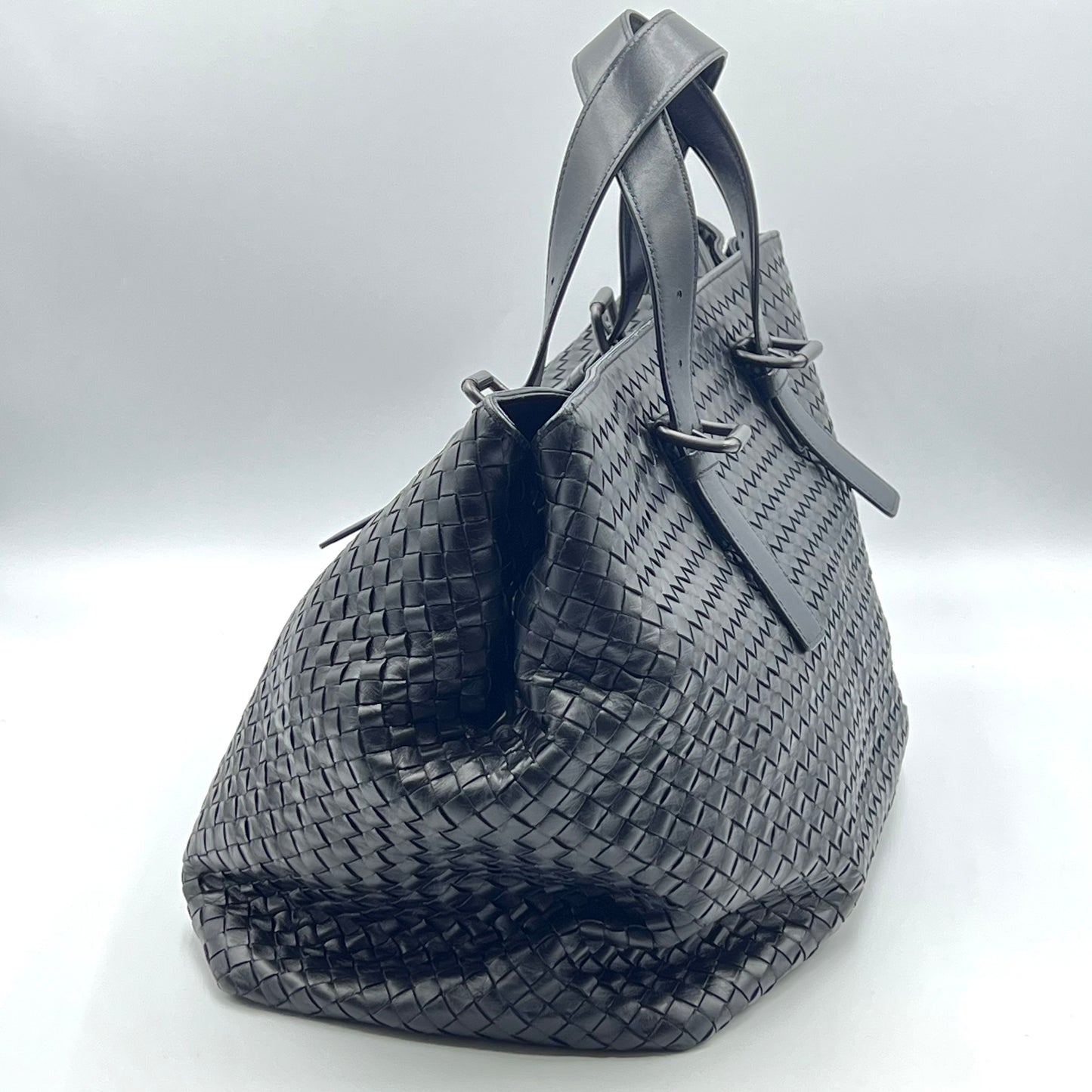 Bottega Veneta Black Intrecciato Leather Large Cabat Tote