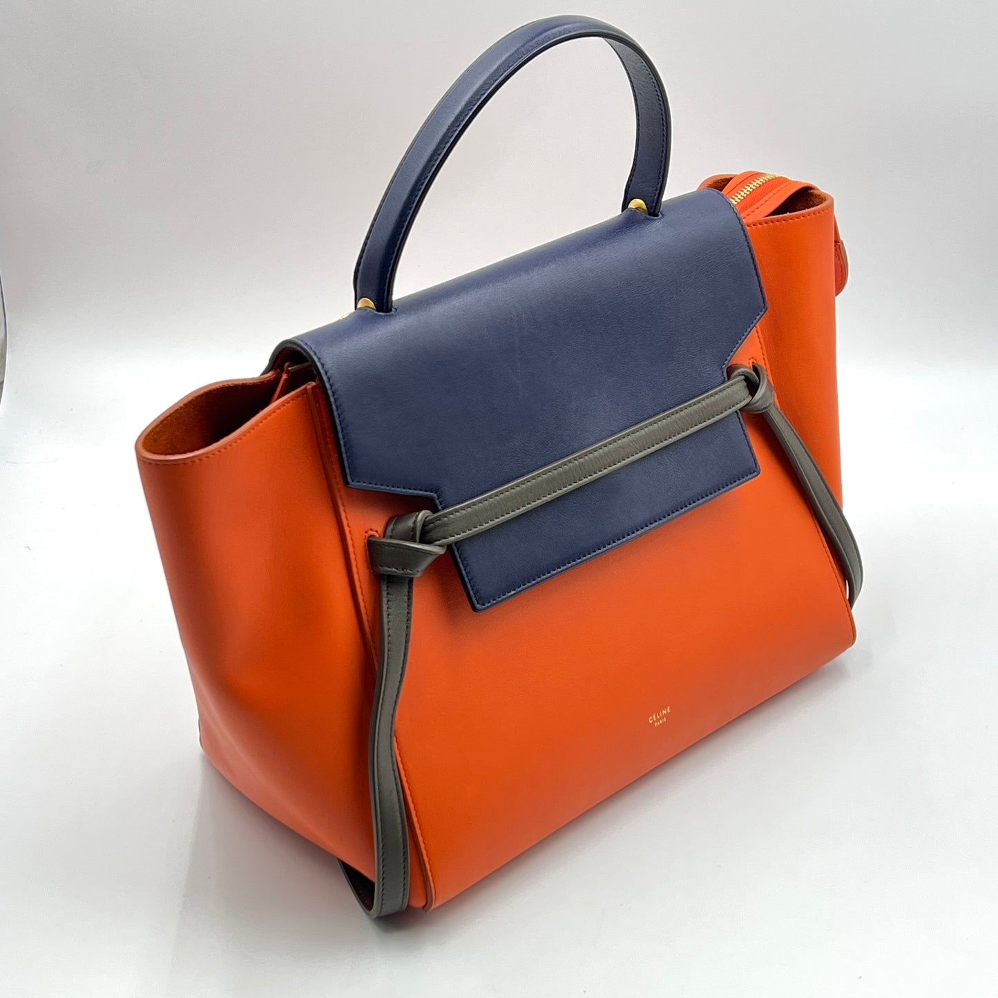 Tri-Color Orange Smooth Calfskin Leather Mini Belt Bag