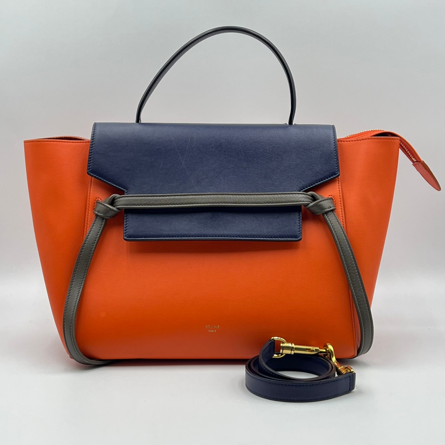 Tri-Color Orange Smooth Calfskin Leather Mini Belt Bag
