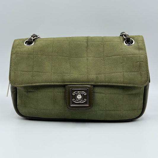 Suede Square Quilt Sport Ligne Flap Bag