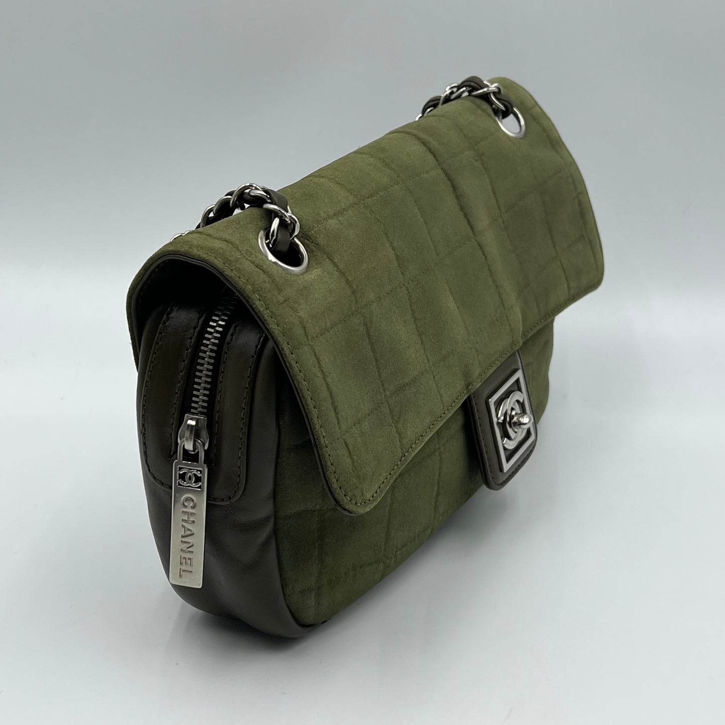 Suede Square Quilt Sport Ligne Flap Bag