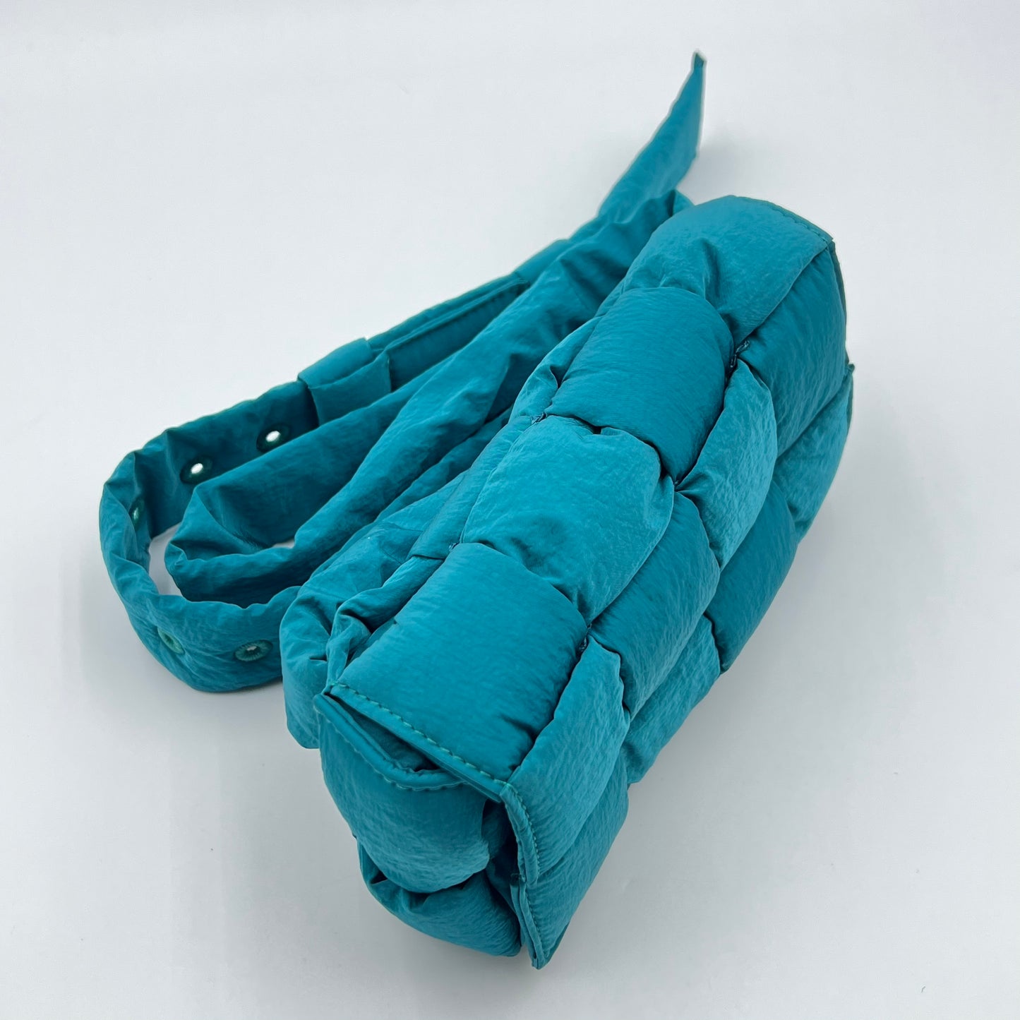 Turquoise Nylon Intrecciato Padded Tech Mini Cassette Belt Bag