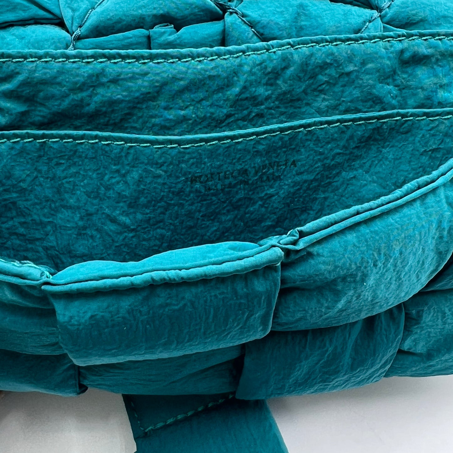 Turquoise Nylon Intrecciato Padded Tech Mini Cassette Belt Bag