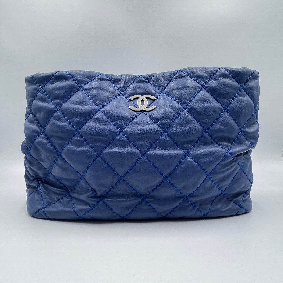 Blue Quilted Leather Shopper Tote