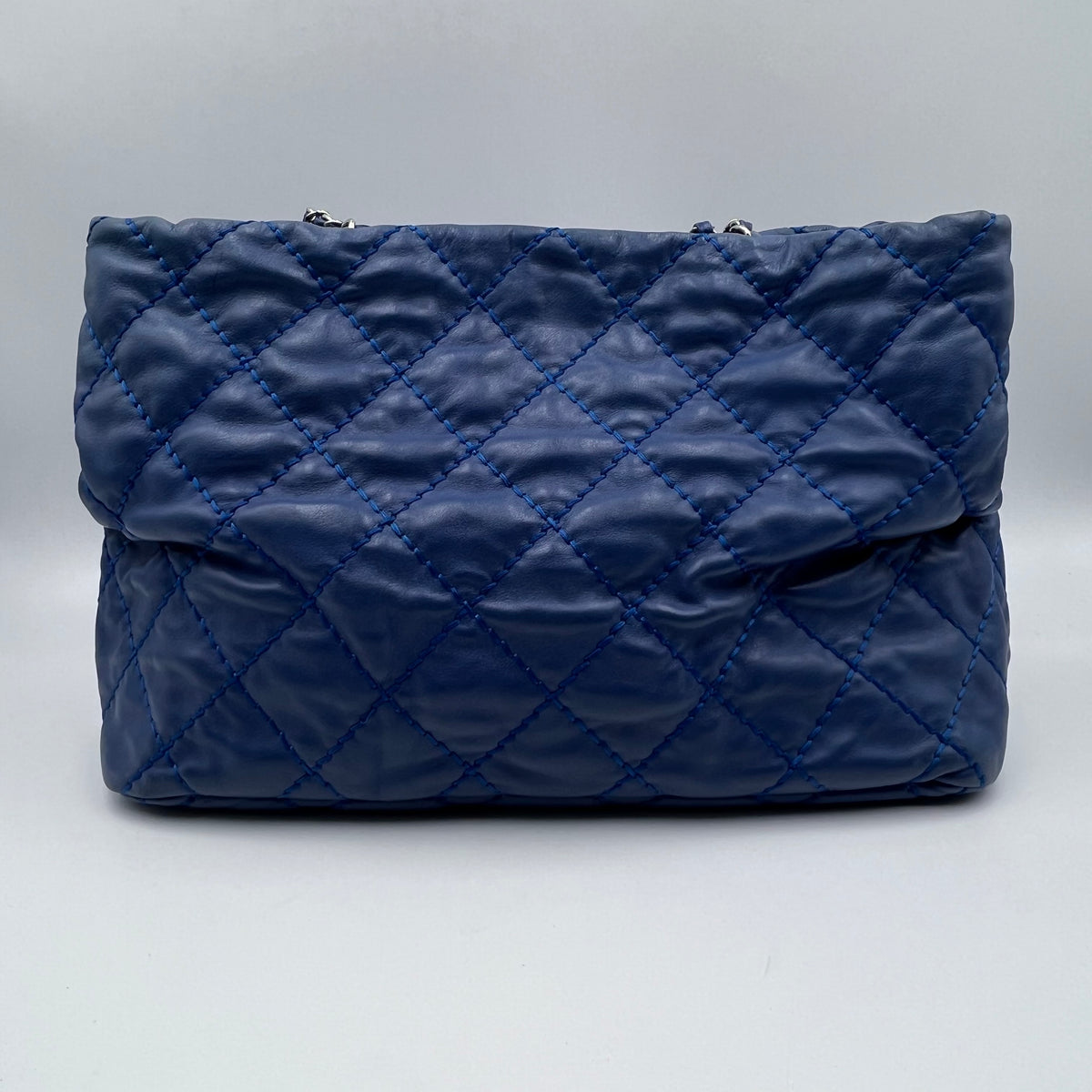 Blue Quilted Leather Shopper Tote