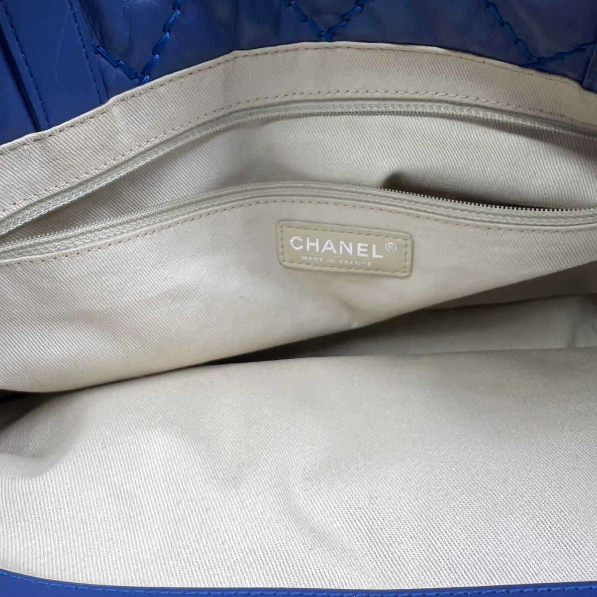 Blue Quilted Leather Shopper Tote