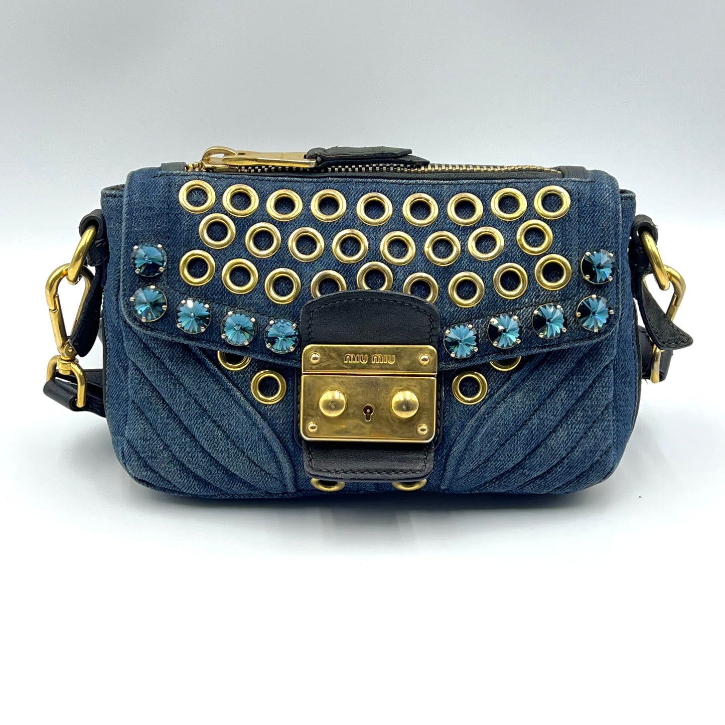 denim biker crossbody bag