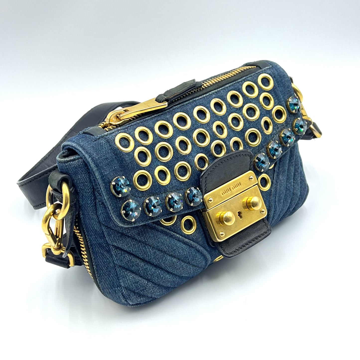 denim biker crossbody bag