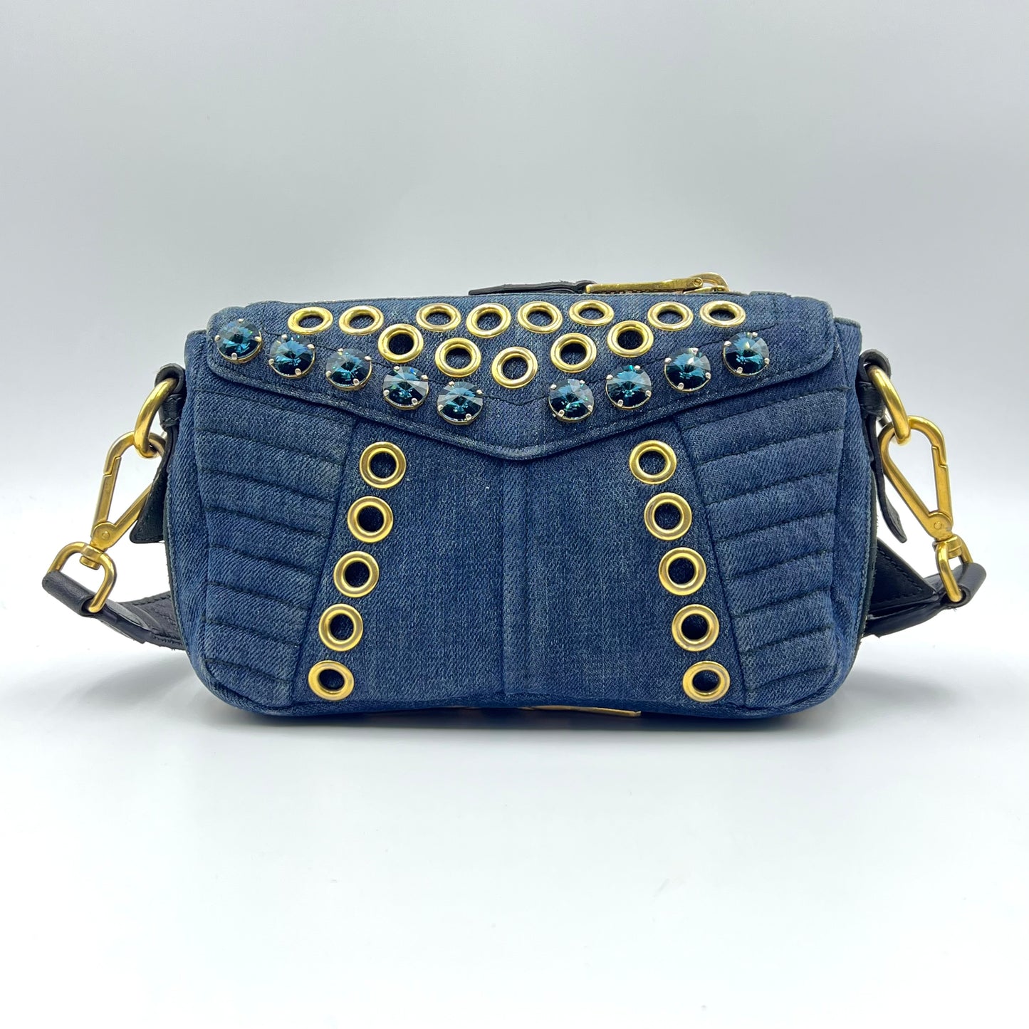 denim biker crossbody bag